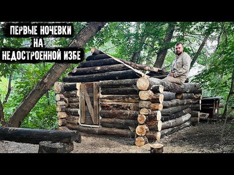 Видео: Первые ночевки в недостроенной Лесной Избе. Стройка Избы продолжается