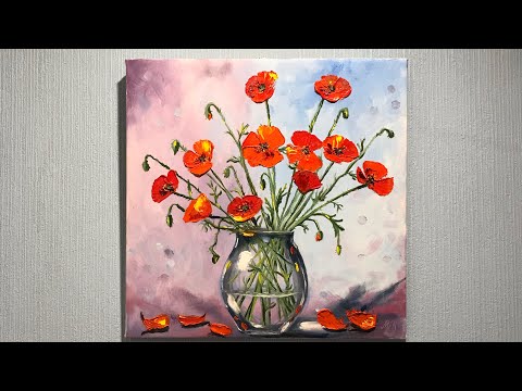 Видео: 1 .Маки в вазе oil натюрморт