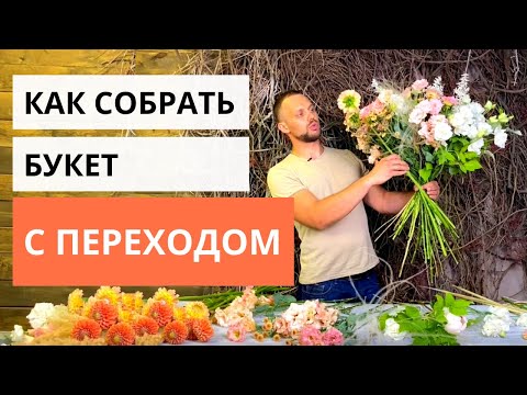 Видео: БУКЕТ С ПЕРЕХОДОМ | Как собрать букет с переходом оттенков. Спиральная техника сборки букета