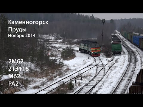Видео: Каменногорск, Пруды. Ноябрь 2014 (РЖД). 2ТЭ116, 2М62, М62
