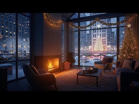 Видео: Зимний вечер в Нью-Йорке с видом на Рокфеллер 😌❄️🗽 (Звук камина и снега)
