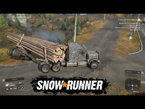 Видео: Сюжетная миссия - Timber At Arm's Reach - Перевозка леса - Часть 1 | SnowRunner | Logitech G29