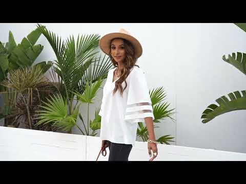 Видео: Дамска блуза в бяло с 3/4 широки ръкави