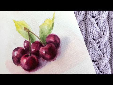 Видео: Как нарисовать черешню - как нарисовать вишню. Мастер-класс по акварели  Рисование акварелью!