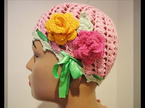 Видео: Шапочка для девочки Часть 2 Beanie Crochet for girls Part 2