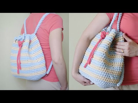 Видео: Рюкзак-трансформер крючком из т-пряжи