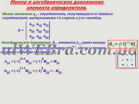 Видео: Видеоурок "Минор и алгебраическое дополнение"