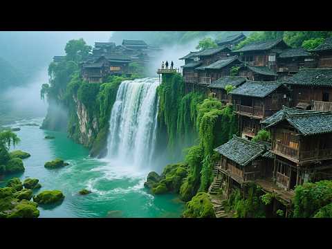 Видео: Прогулка по невероятной деревне с водопадом на склоне скалы в Китае