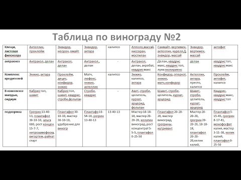 Видео: Таблица ОБРАБОТКИ и ПОДКОРМКИ КУСТОВ Винограда от Фазенды