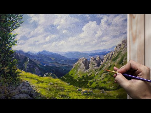 Видео: Как нарисовать горный пейзаж шаг за шагом | Татры | Акриловая живопись