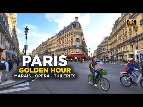 Видео: Париж - Прогулка в Золотой Час - Из Ле-Маре в Лувр и Тюильри - Лето - 4K