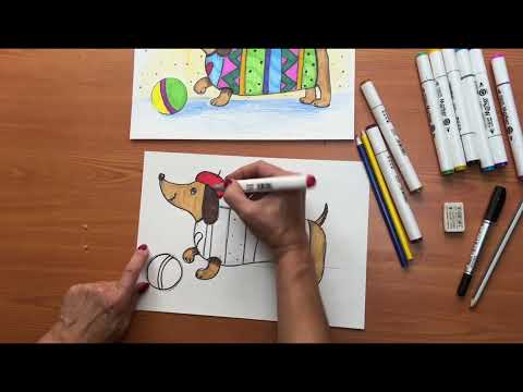 Видео: Рисуем таксу цветными маркерами! « Давай поиграем?» Рисование для самых маленьких художников!