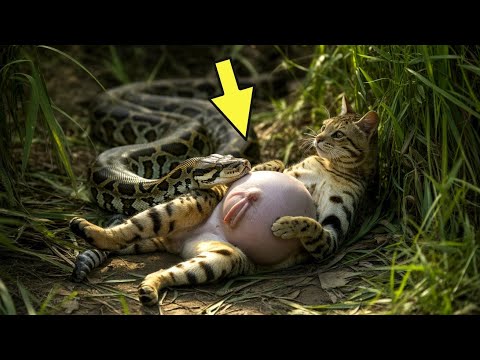 Видео: Питон напал на беременную кошку. Только посмотрите, кто пришёл ей на помощь!