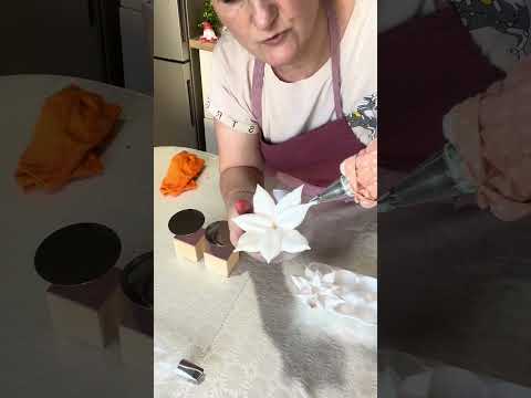 Видео: Пуансеттия из зефира🌺🎄❄️ двумя насадками😊👌 + окрашивание😊