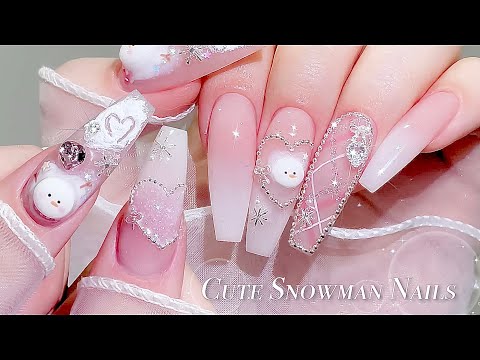 Видео: sub) Милый снеговик! Ногти в стиле омбре!⛄️💗/🇰🇷Корейские ногти / Нейл-арт / ASMR