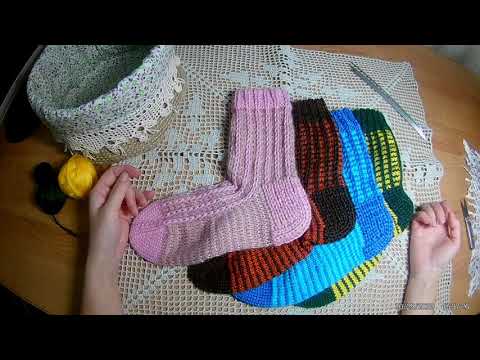 Видео: Полосатые носочки узором из вытянутых петель