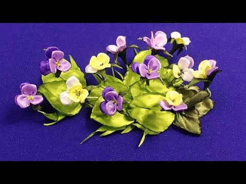 Видео: Ribbon flowers.Small violets/Pequeñas violetas/Маленькие фиалки.И бокс для лент:)