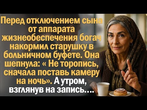 Видео: Перед отключением сына от аппарата жизнеобеспечения богач накормил старушку в больничном буфете.