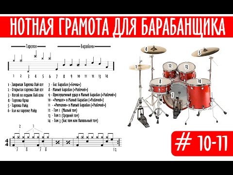 Видео: Нотная грамота для барабанщика. Урок 10 и 11. Комплекс на 32-ые длительности.