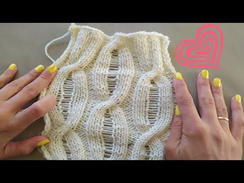 Видео: Узор спицами ажурные жгути со спущенными петлями