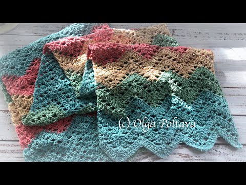 Видео: Как связать крючком ажурный шарф с гофрированной нитью из пряжи Cairo Cotton Willow, видеоурок по...