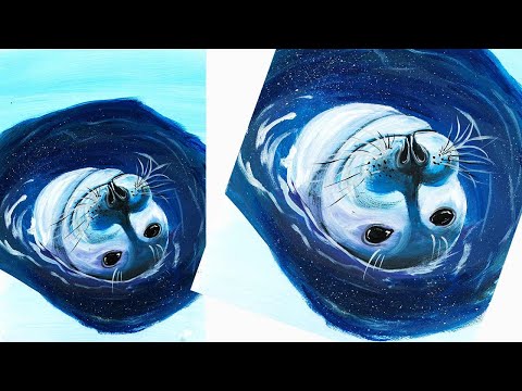 Видео: Как нарисовать нерпу. Как нарисовать Арктику. Нерпа в воде. Правополушарное рисование.