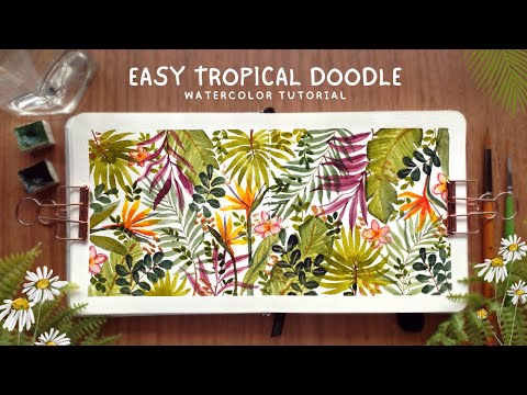 Видео: Легкий и расслабляющий тропический рисунок: урок по акварели