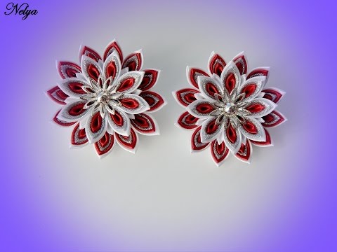 Видео: Многослойный цветок на резинке /МК/ Канзаши/ The layered flower on elastic