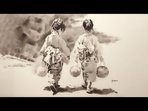 Видео: Рисунок углем с четкими и утраченными краями