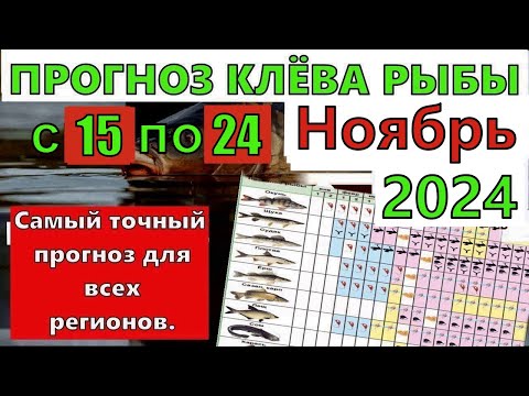 Видео: Прогноз клева рыбы на Эту неделю с 15 по 24 ноября 2024 Лунный Календарь рыбака Лунный прогноз клева