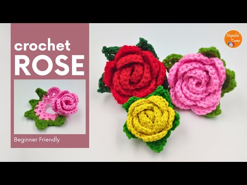 Видео: Вязаная крючком роза с листьями | Вязаный крючком цветок для начинающих | Простые объёмные цветы ...