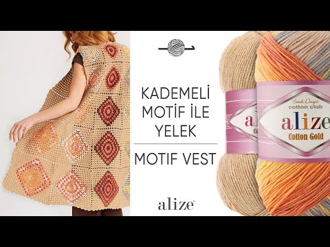 Видео: Alize Cotton Gold Batik ile Motifli Yelek • Motif Vest • Жилет с мотивом