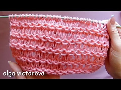Видео: Легкий Воздушный Ажурный узор из вытянутых петель и горизонтальных дорожек 737 Узоры спицами