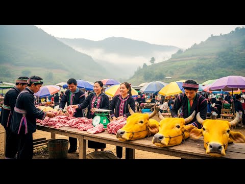 Видео: Дикий рынок на границе Вьетнама и Лаоса. Говядина, свинина целиком, множество необычных деликатесов.