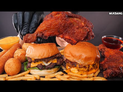Видео: бургер и жареный цыпленок Burgers 🍔 Fried Chicken 🍗 Cheese Balls EATING ASMR MUKBANG