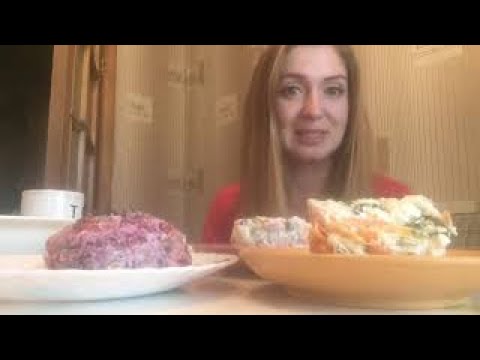 Видео: Мукбанг|АСМР 😋🥗Салаты. Оливье , селёдка под шубой, мимоза, крабовый, минутка