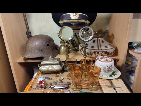 Видео: Царское золото и серебро, немецкая каска, ножи, куча антиквариата на барахолке 