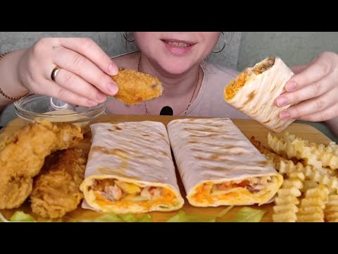 Видео: Мукбанг ШАУРМА КРЫЛЫШКИ ФРИ СЫРНЫЙ СОУС/cheese sauce