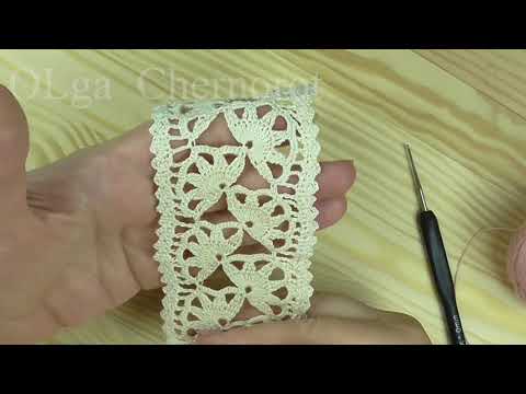 Видео: Сrocheted beautiful lace, border, seam  Красивейшая кайма крючком