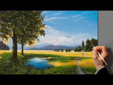 Видео: Acrylic Landscape Painting in Time-lapse / Easy Art / Летний пейзаж акрилом. Живопись урок рисования