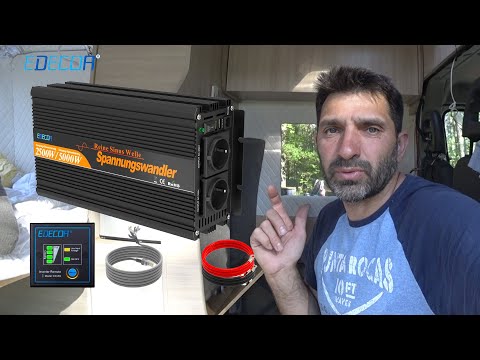 Видео: Инвертор на все случаи жизни Чистая синусоида внешний монитор с управлением EDECOA 12V 220V 1500W.