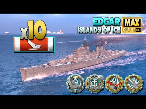 Видео: Крейсер Эдгар: уничтожено 10 кораблей, карта Ледяные острова - World of Warships
