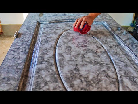 Видео: Краска для деревянных дверей. Похоже на мрамор. Сделай сам в одном простом цвете