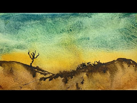 Видео: Акварель - Пейзаж с гранулирующими красками