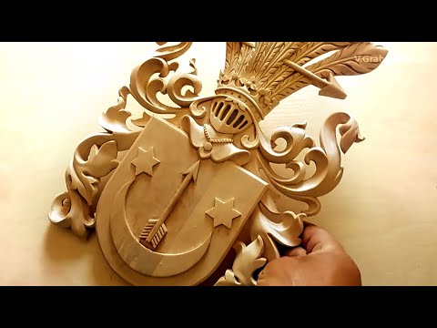 Видео: Woodcarving .Ручная резьба по дереву. герб.