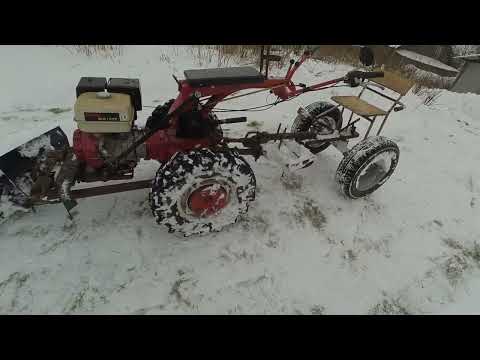 Видео: Январский снег и мотоблок с адаптером.