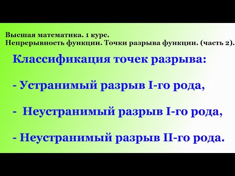 Видео: Непрерывность функции. Точки разрыва функции. (часть 2). Высшая математика.