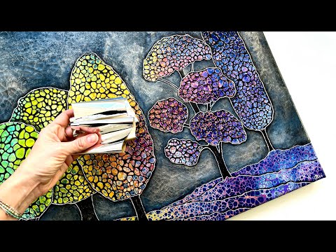Видео: 3D ячейка серебряный лист акрил заливка картина блестящий лес искусство