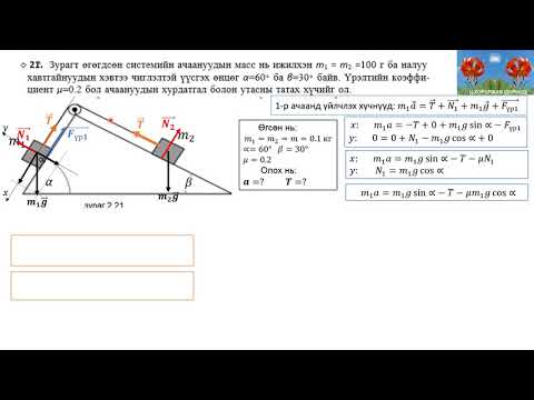 Видео: Ts.Khoroljav Налуу хавтгай дээр байгаа биед  үйлчлэх хүчнүүдийг тооцоолох