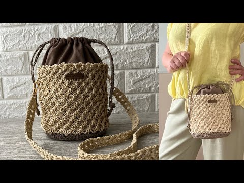 Видео: Модная сумочка бочонок крючком. Полный МК